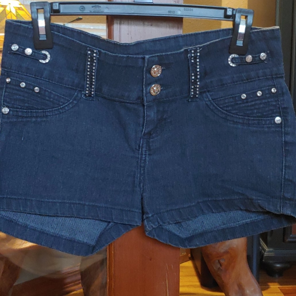 V17 Denim Dark Navy Shorty Jorts Shorts w/Embellishments.